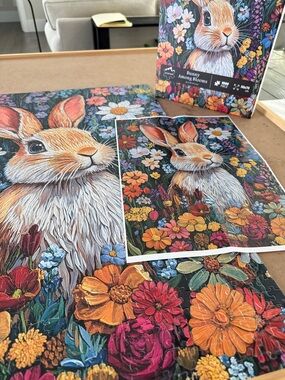 Bunny Among Blooms Jigsaw Puzzle - Colorful Floral Rabbit. 1000 piece puzzle